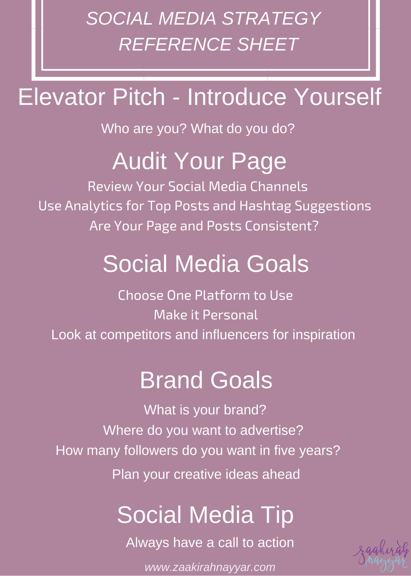 Social Media Strategy Reference Sheet | Zaakirah Nayyar